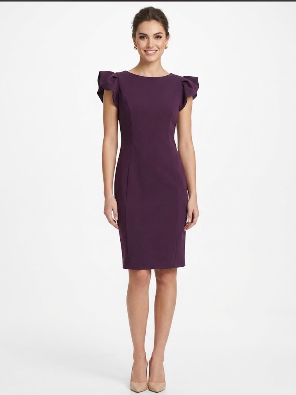 DKNY Purple Ruffle Sleeve Stretch Sheath Dress Size 4